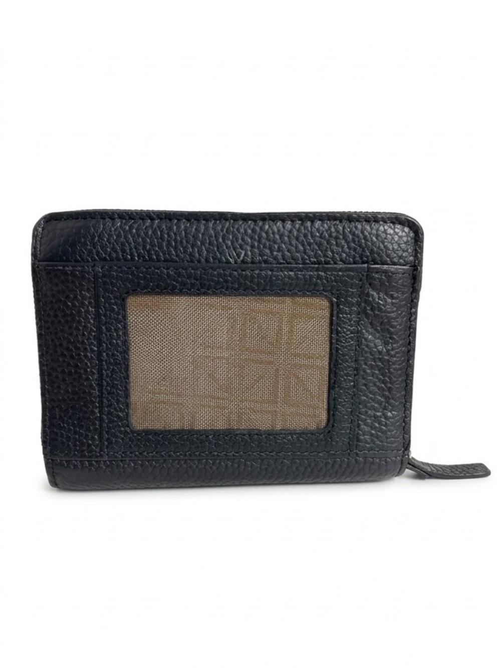 Lodis Black Pebbled Leather Zip Around Wallet ID Window Interior Organization